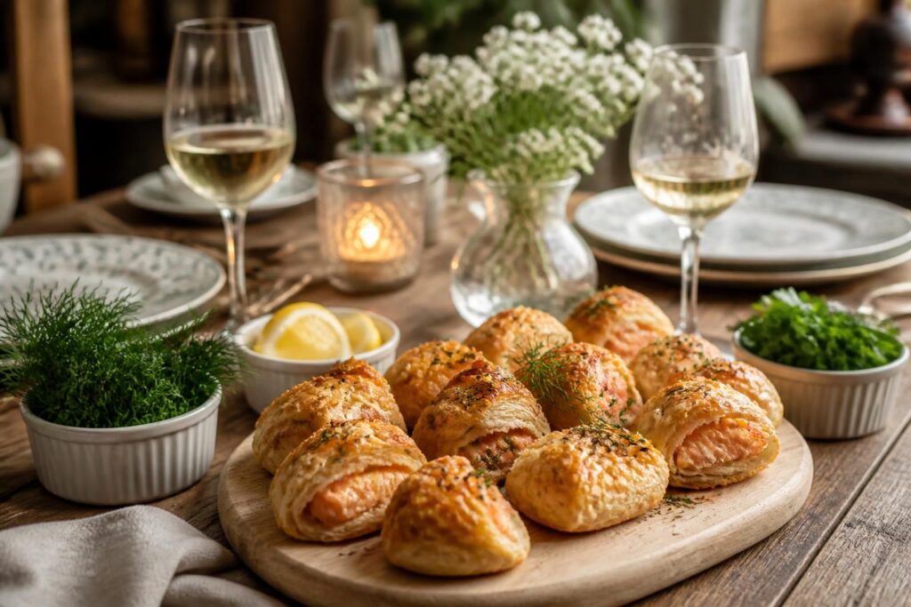 découvrez une recette facile et délicieuse de feuilleté au saumon, parfaite pour un apéritif convivial et gourmand avec vos invités.