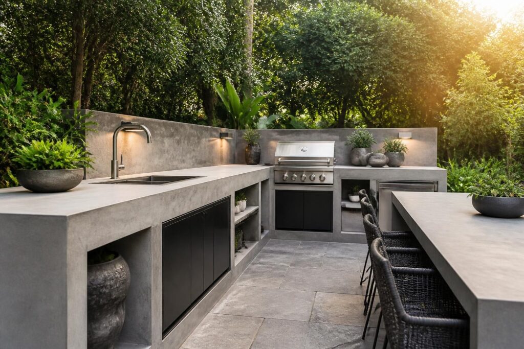 découvrez comment concevoir une cuisine extérieure en béton alliant praticité et esthétique pour un espace convivial et durable.