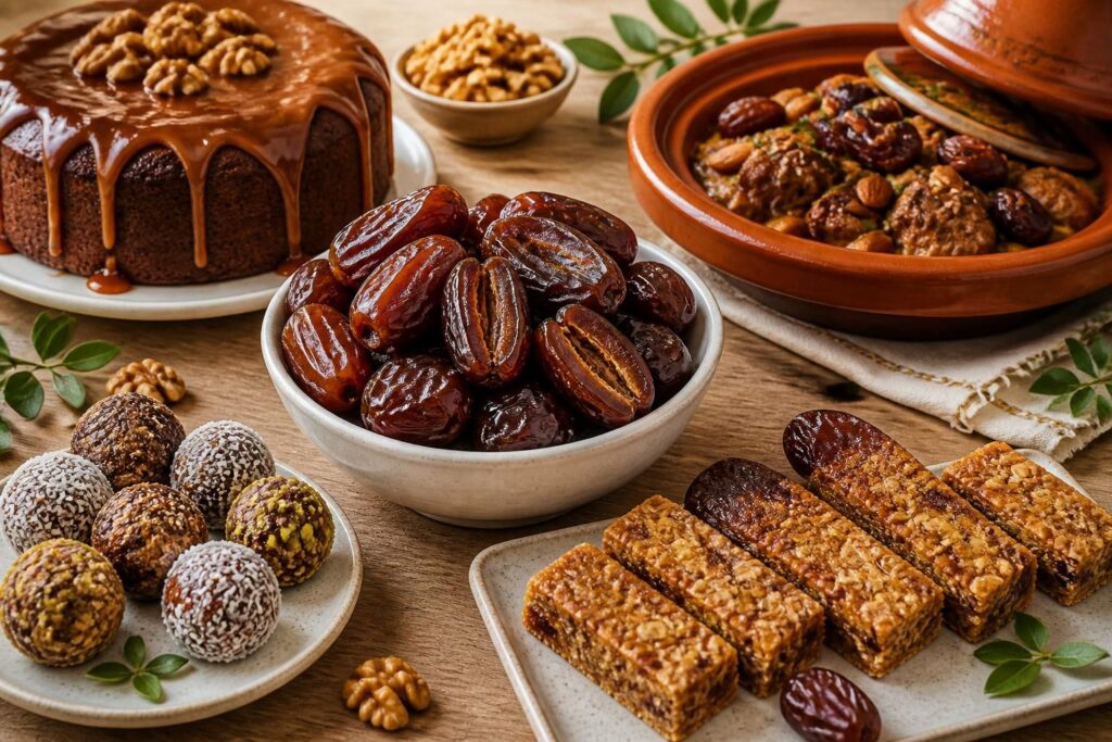 découvrez nos délicieuses recettes à base de dattes, des desserts gourmands aux plats savoureux, pour régaler vos papilles naturellement sucrées.