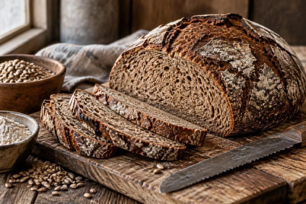 découvrez une recette traditionnelle de pain de seigle au levain, à la mie dense et moelleuse, au goût riche et légèrement acidulé.